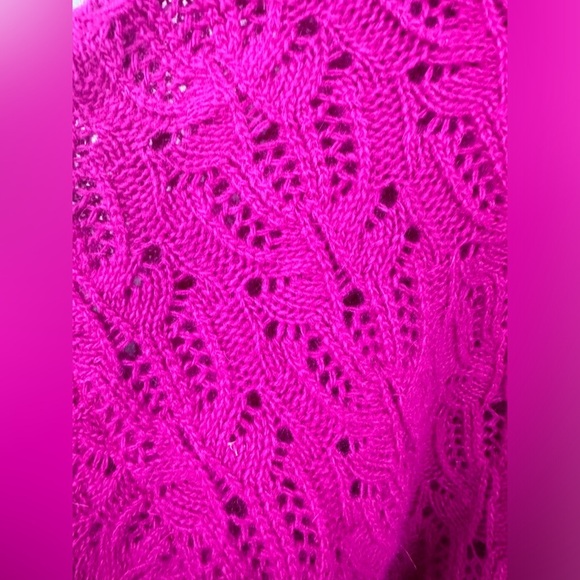 Pink Fuchsia Wool Rabbit Fur Open Back Pointelle Sweater Sz S - Picture 5 of 11
